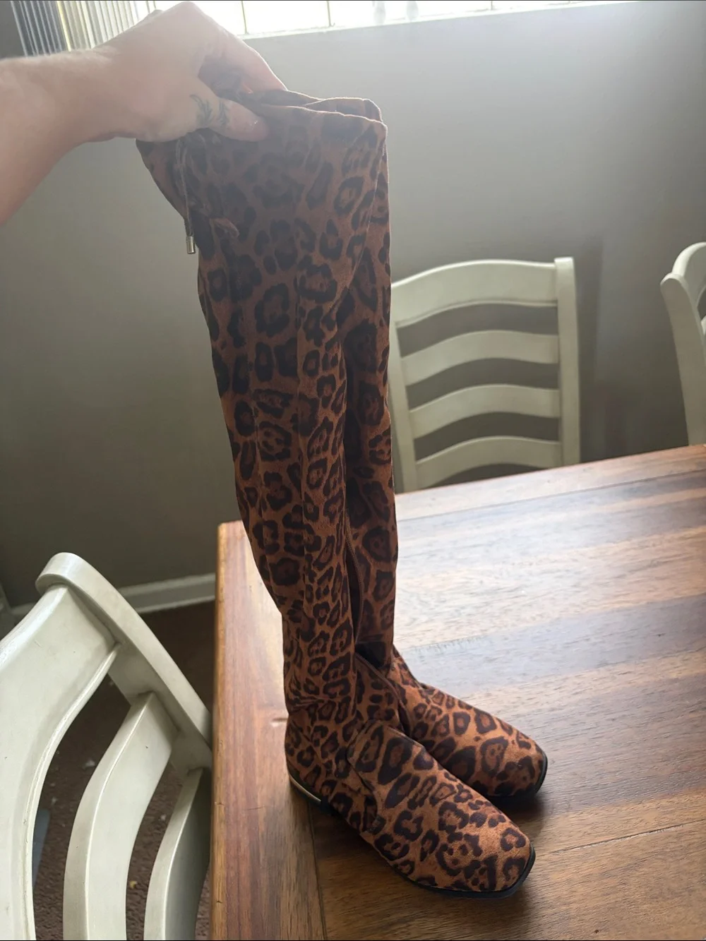 Leopard Print Over-the-Knee Women's Boots - Brown